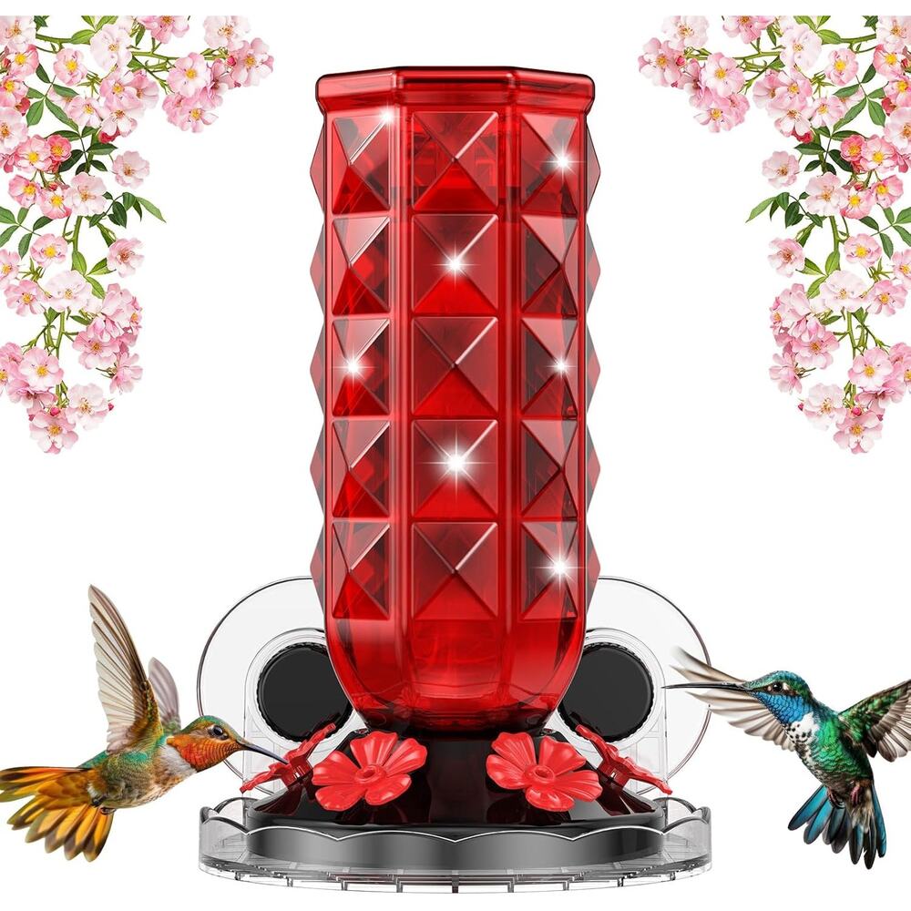 Window Hummingbird Feeder 16oz Glass Ant Moat Suction Cup Leakproof Red